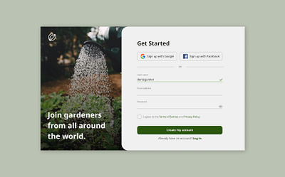 Daily UI #001 - Sign Up Page for Gardeners Website design ui