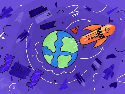 Space Debris illustration article illustration colour design grain illustration interstellar procreate procreate illustration rocket space space debris spacex stars texture travel vector