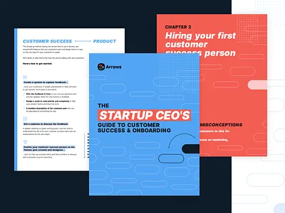 Ebook: Startup CEO's Guide to CS & onboarding | Arrows.to book design business book design ebook editorial design editorial illustration freebie guides handbook illustration layout lead magnet lineart marketing marketing design page layout pattern print design saas typography