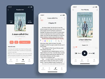 E-books and Audio books App app book design e book light minimalism mobile ui ux