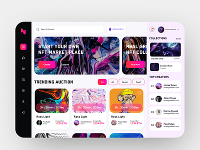 NFT Marketplace art blockchain clean ui crypto cryptocurrency dashboard design ethereum fintech marketplace nft nft platform ui design uiux webapp