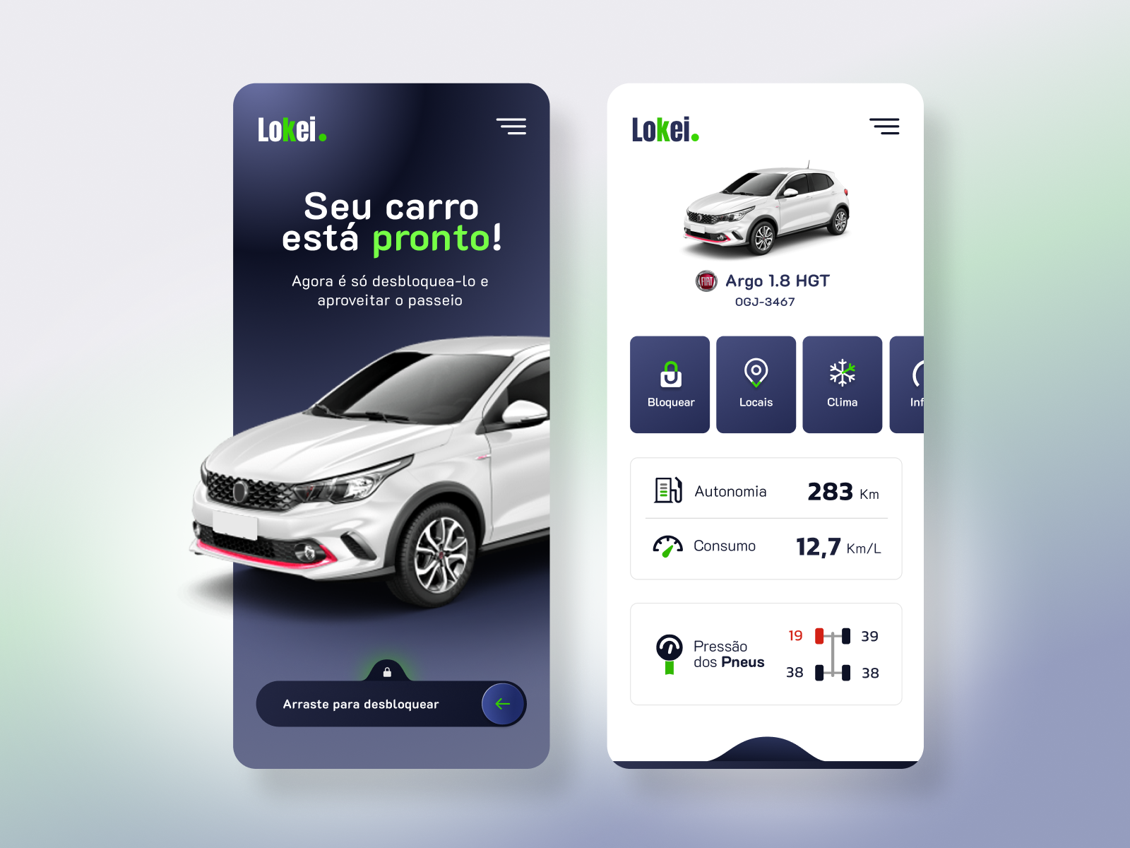 Example of Mobile App UI Locação