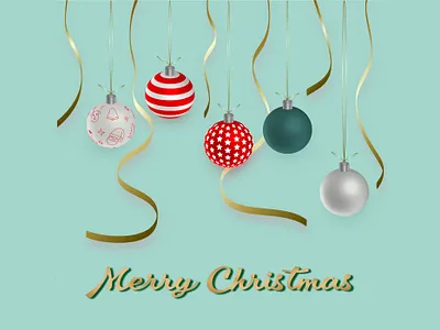 Christmas Card designed by Christmas balls and golden ribbons ball christmas design greeting card holidays illustration season