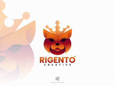 RIGENTO artnivorastudio branding cat colorful design gradient graphic design illustration king logo logo awesome logo inspiration modern rigento simple technology vector