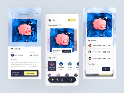 OpenEye - NFT Marketplace auction bid bidding buying detail figma fun home live auction marketplace mobile app mobile marketplace nft nft marketplace outstanding selling shop trade ui design