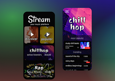 Music Streaming App app branding color colorful colors design graphic design landing mobile music ui ux vibrant webdesign