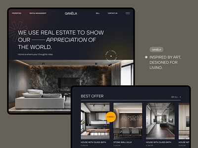 Ganēla | Real estate landing page agent apartment architecture building contemporary home homepage landing page minimalist minimalist website modern web properties property property website real estate real estate agent real estate website realtor rent website