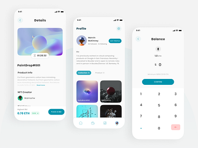 Noce - Product Details, Profile & Add Balance add balance app art auction biddingg btc collection crypto domain eth illustration mobile app nft nft app profile sport ui user profile ux wallet