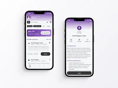 Job Finder Mobile App career clean design freelance hire hiring platform job application job board job finder job listing job portal job search job seeker jobs linkedin popular design recruitment search ui ux