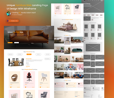 Furniture ui Design with Wireframe . bedroom branding complete uiux design corporate furniture illustration interior design kitchen landing page product sofa ui web design