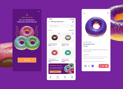 Donut App Halloween Specials 3d donut food fun graphic design mobile ui