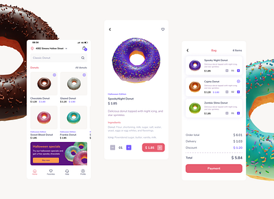 Donut App 3d donut food fun graphic design mobile ui