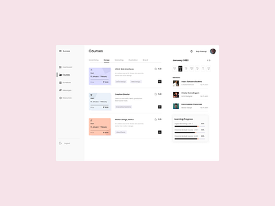 Dashboard UI - Courses branding design typography ui ux web