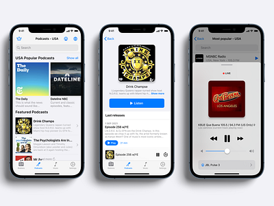 Radio & Podcasts iOS app app design figma design interface design ios app ios app design mobile ui podcasts podcasts app radio radio app ux design