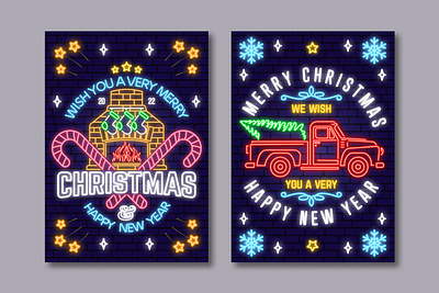 Neon Light Christmas Greeting Card badge card christmas design graphic design light logo neon new poster xmas year