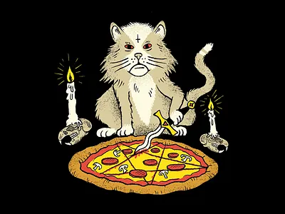 Satanic Pizza Cat black metal candle cat dark demonic evil goth illustration occult pizza procreate ritual sacrifice satan satanic skull solstice séance texture the devil