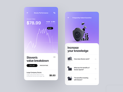 Investing Stocks App 3d app app design clean design funds gradient invest investing investment modern npw purple saving stocks stocks market ui ux