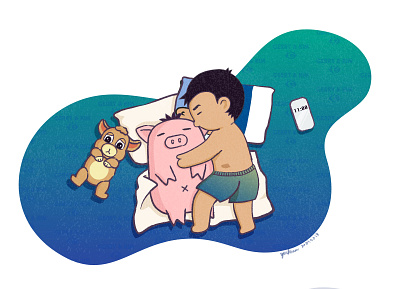 Oversleep everyday couple dailylife illustration love oversleep pig simba sleep