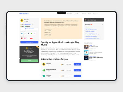 VPN Service - Review page article comparison interaction review secure top ui ux vpn