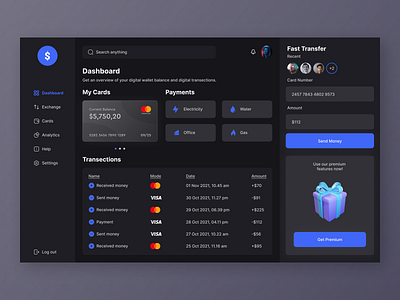 Digital Wallet Dashboard crypto dashboard dashboard design dashboard ui finance finance dashboard ui design ux design wallet wallet dashboard wallet dashboard ui