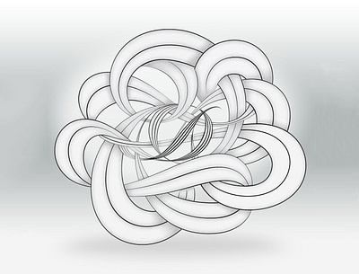 D with entangled curves flourishes illustration lettering texture