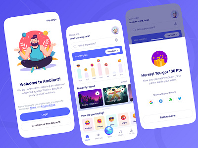 Ambient Meditation App branding color palette dailychallenge figma ios meditation modern app tracking app ui design uiux ux ux design workout app yoga yoga app