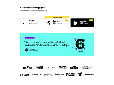 Playbase.GG | Billing cycle application billing esports gaming landing moder package playbase.gg product ragebite saas subscription ui ux