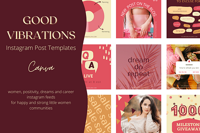 GOOD VIBRATION | Instagram post Canva Templates branding canva templates design girlish instagram feed instagram posts pink social media women business