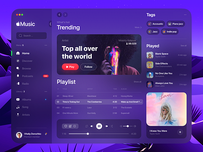 Apple Music (concept) app design apple blur dashboard design illustration mobile mobile app mobile app design music music dashboard music player player suond ui uiux ux