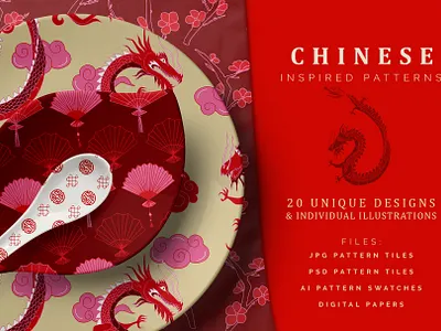 Hand Drawn Chinese Patterns chinese design dragon hand drawn illustration illustrator patterns seamless vectors