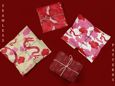 Hand Drawn Chinese Patterns asian chinese design dragon eastern hand drawn illustration illustrator packaging patterns red seamless vectors