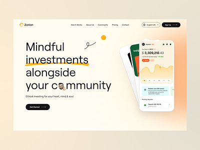 Zorion - Hero Concept clean design emoji finance friendly interface investment landing page playful ui ux web web design