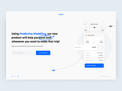 Prospective Page coming soon fintech flight inspiration landing page plane product design ui