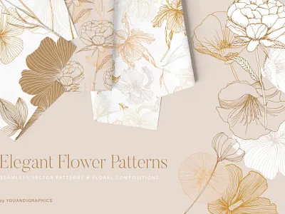 Elegant Flower Patterns design elegant floral flowers hand drawn illustration illustrator lineart patterns presentation seamless vectors