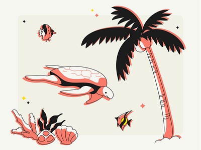 Illustration - Beach Sticker Pack animal blob coral digital fish graphicfigma illustration illustrator leisure ocean package palm tree sea sea turtle shell sticker sticker pack underwater vacation vector