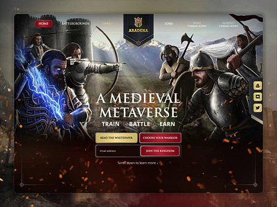 Aradena Medieval Metaverse NFT Game animation art blockchain design crypto landing page crypto ui gaming metaverse motion nft nft games play to earn ui