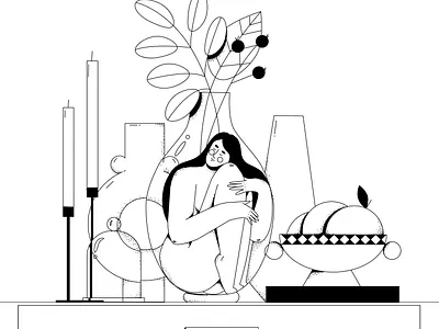 Poetic still life with a girl in a vase character design illustration minimalism texture vector