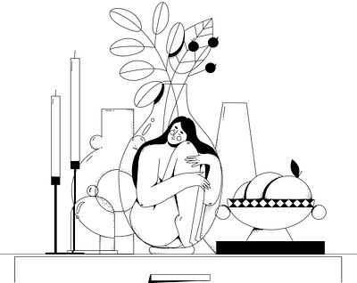 Poetic still life with a girl in a vase character design illustration minimalism texture vector