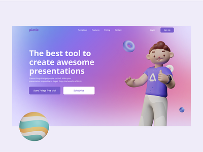 PICTIC • Landing Page 3d 3dillustation illustration landing landingpage mainpage presentation ui ux web website