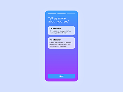Select user type | Daily UI #063 063 account type app daily ui daily ui 063 dailyui dailyui 063 dailyui063 design figma interface mobile onboarding select user type tell us more ui ux