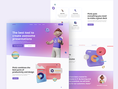 PICTIC • Landing Page 3d 3dillustration coloful illustation landingpage presentation presentations ui ux web website