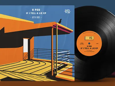 IF I TELL I LIE Vinyl cover illustration album bird colors cover design detail digital art flat geometric graphic design house illustrator modernism orange print style sunset sunshine vector vinyl