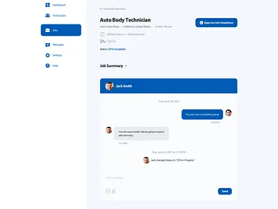 Automotive Repair Shop - Job Summary adobe photoshop automotive automotive website call to action car website chatbox dribbble dribbbleweeklywarmup graphic design illustration job chat page job page landing page logo modern design repair shop website ui uidesign website design