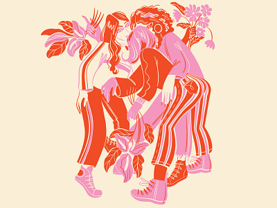 MUNA - Band Huddle band poster drawing editorial illustration fashion flowers illustration jordan kay limited color limited palette muna neumos pink red screenprint