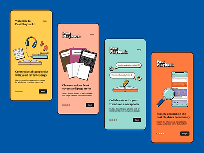 Past Playback Onboarding app design branding community design digital design figma interface mobile mobile design music product design retro scrapbook social media type typography ui uiux vector
