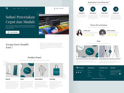 Ekplorasi #1 - Landing Page Percetakan banner clean clean ui delivery design green mockup percetakan printing printing ui printing website serif stiker t shirt ui uiux web design website website design website percetakan