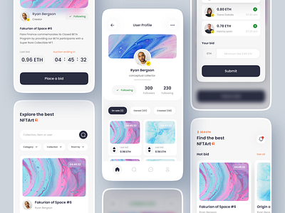 More Screens - NFT Marketplace Mobile Apps appdesign apps clean interface menuprofile nft nftmarketplace ui uidesign uiux