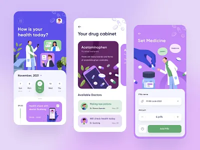 Medicine Reminder App 💊 ambulance app application calendar character doctor gradient graphic design health hospital icon illustration ios medical medicine mobile orely reminder schedule ui design