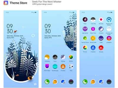 Theme design aquarium craf fish icon mobile plants theme