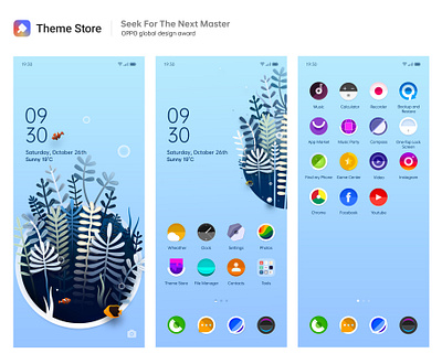 Theme design aquarium craf fish icon mobile plants theme